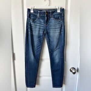 America Eagle Dark Blue Skinny Jeans: Super Low Jegging